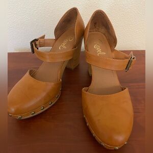 Revel Tan Leather Mules with Buckle Strap